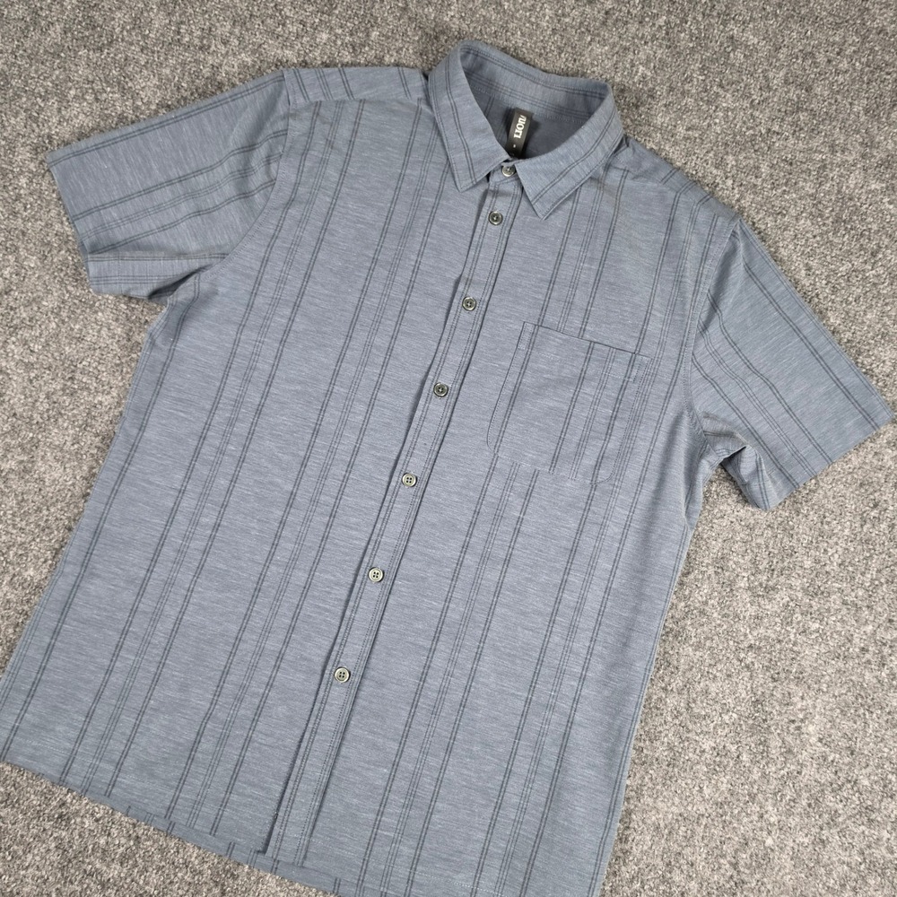 Vuori Short Sleeve Bridge Button Down Shirt Mens S Blue Pinstripe Stretch V184